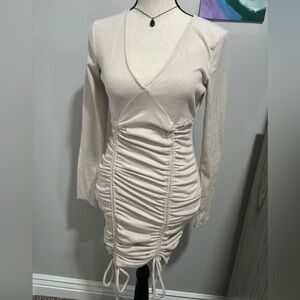 Long sleeve drawstring detail dress